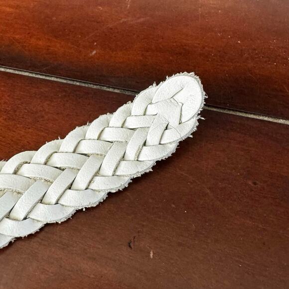 Woven Braided 100% Genuine Leather Belt White Women’s XXL Gold Color Buckle - Picture 4 of 5